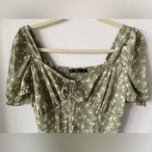 Green floral romantic midi dress